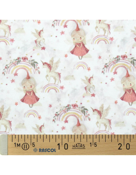 Cotton poplin fabric - White and pink Linette