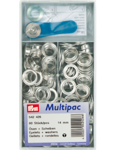80-pack of eyelets with 14 mm washers - Silver