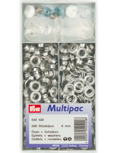 Multipack of 200 eyelets with 8 mm washers - Silver