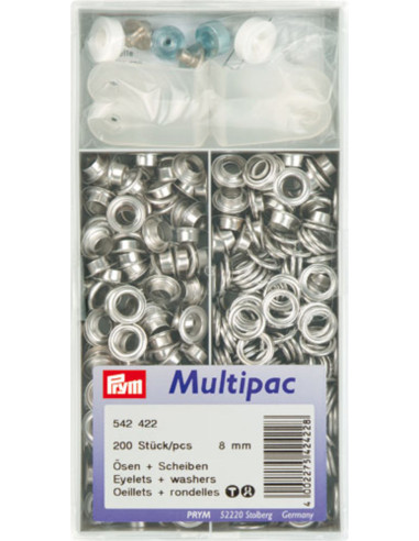 Multipack of 200 eyelets with 8 mm washers - Silver