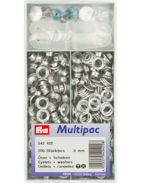 Multipack of 200 eyelets with 8 mm washers - Silver