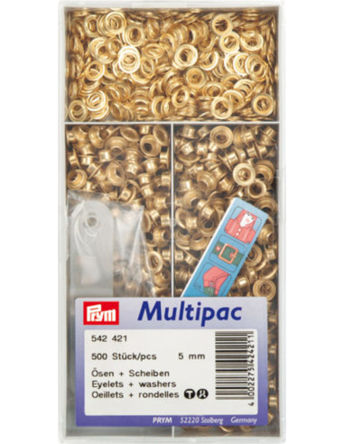 Multipack of 500 eyelets with 5 mm washers - Gold