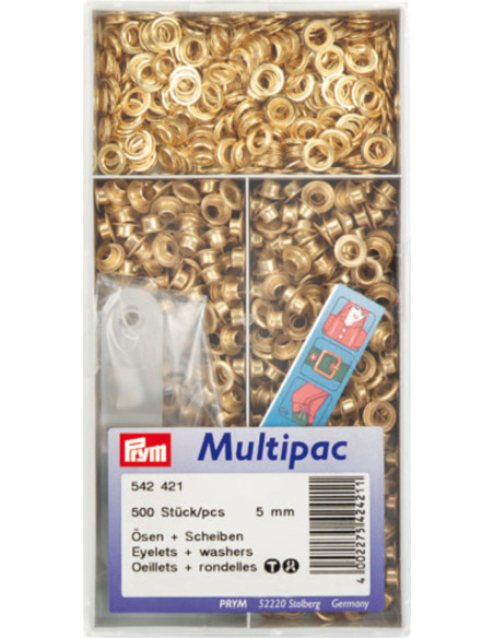 Multipack of 500 eyelets with 5 mm washers - Gold