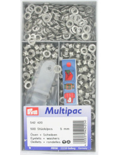 Multipack of 500 eyelets with 5 mm washers - Silver