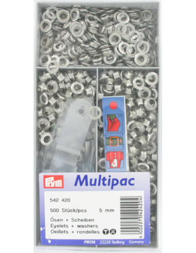 Multipack of 500 eyelets with 5 mm washers - Silver