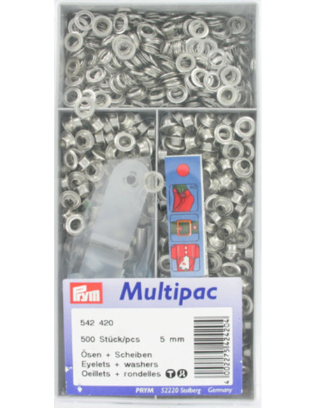 Multipack of 500 eyelets with 5 mm washers - Silver