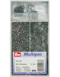 Multipack of 500 eyelets with 4 mm washers - Black