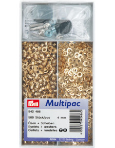 Multipack of 500 eyelets with 4 mm washers - Gold