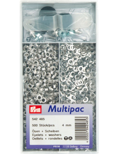 Multipack of 500 eyelets with 4 mm washers - Silver
