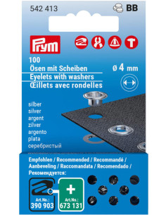 100 eyelet refills with 4 mm washers - Silver