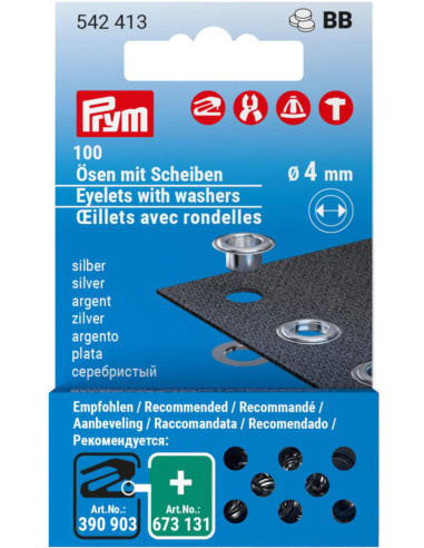 100 eyelet refills with 4 mm washers - Silver