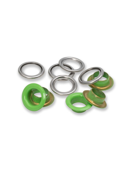 Box of 15 eyelets with 11 mm washers - Light green