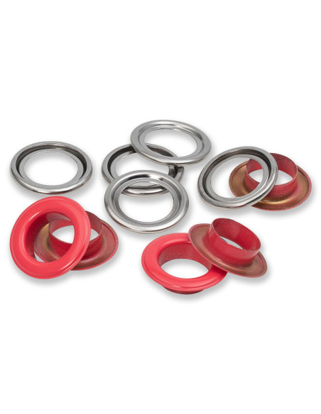 Box of 15 eyelets with 14 mm washers - Red