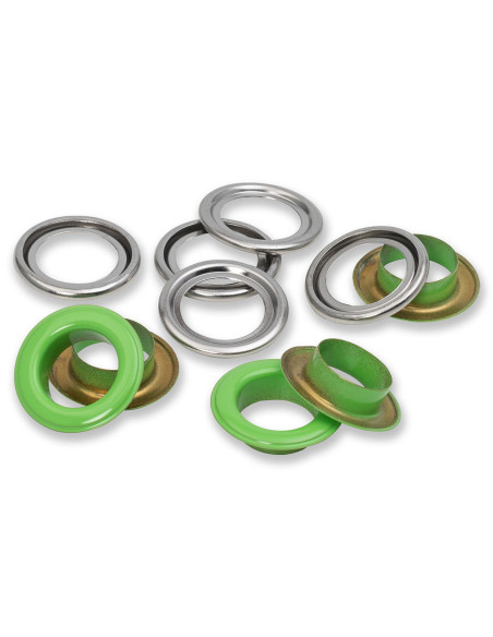 Box of 15 eyelets with 14 mm washers - Light green
