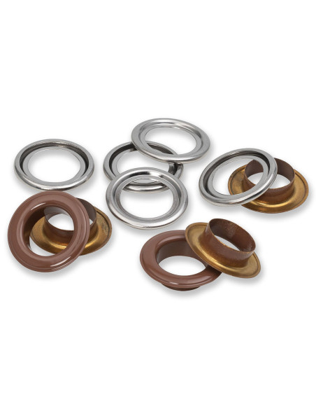 Box of 15 eyelets with 14 mm washers - Dark brown