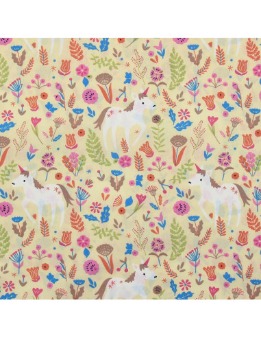 Yellow unicorn cotton poplin fabric