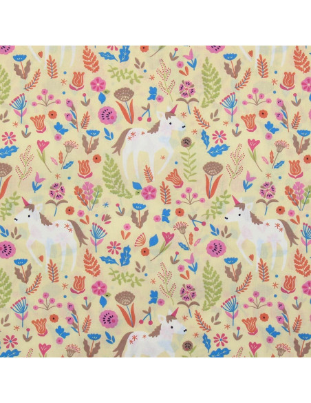 Yellow unicorn cotton poplin fabric