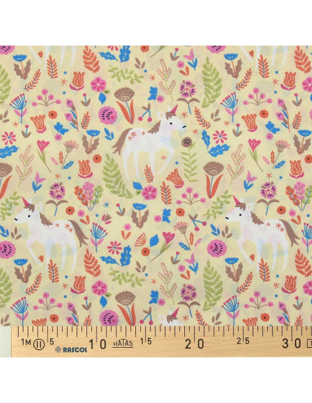 Yellow unicorn cotton poplin fabric