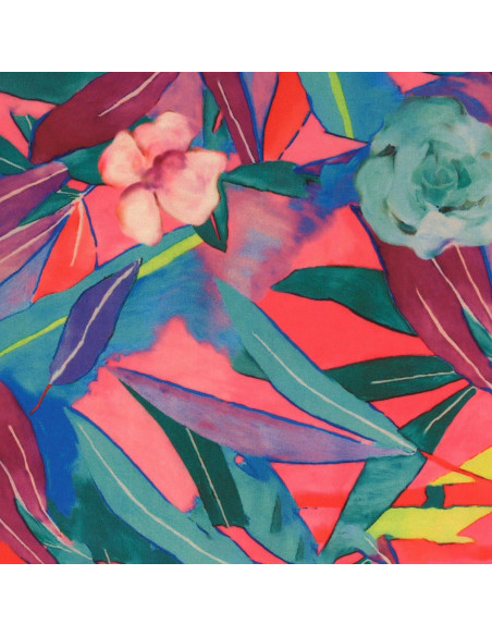 Printed jersey fabric - Pink flowers and leaves