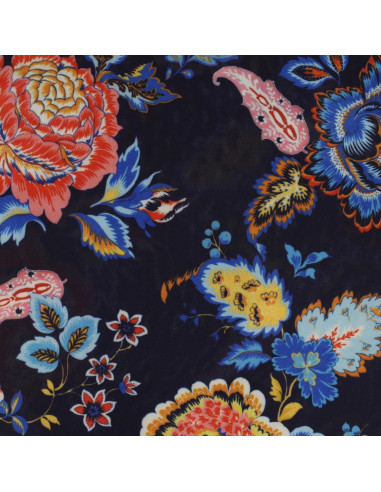 Printed jersey fabric - Flowers on navy blue background
