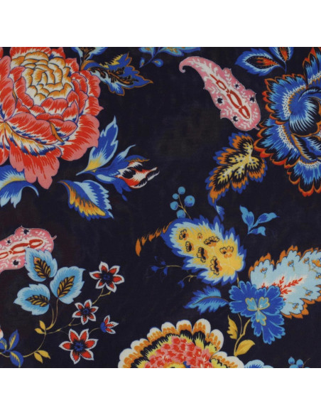 Printed jersey fabric - Flowers on navy blue background