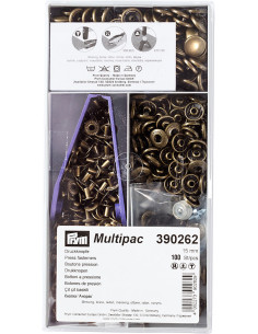 Multipack of 100 Anorak snap buttons - Brass 15 mm