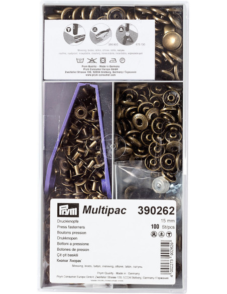 Multipack of 100 Anorak snap buttons - Brass 15 mm