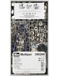 Multipack of 100 Anorak snap buttons - Silver 15 mm