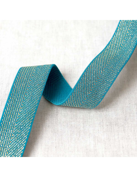 Metallic chevron elastic - Teal and gold