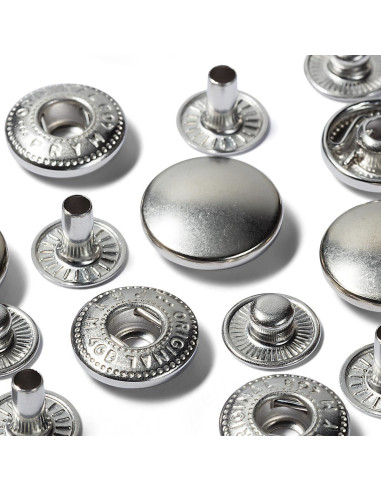 Multipack of 100 Anorak snap buttons - Silver 15 mm
