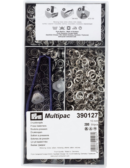 Multipack of 200 Jersey snap buttons - Silver 10mm