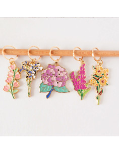 Set of 5 stitch marker rings - Spring Flowers