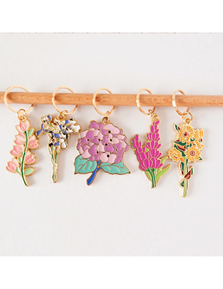 Set of 5 stitch marker rings - Spring Flowers