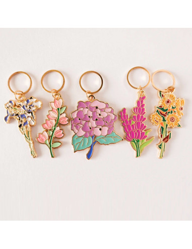 Set of 5 stitch marker rings - Spring Flowers