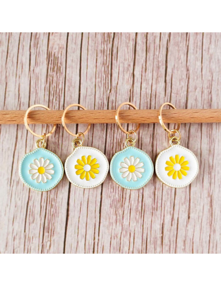 Set of 4 stitch marker rings - Daisy