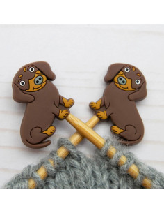 Stitch stoppers for knitting needles - Brown dachshund
