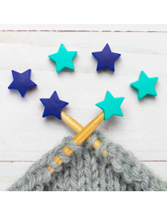 Stitch stoppers for knitting needles - Blue and green stars
