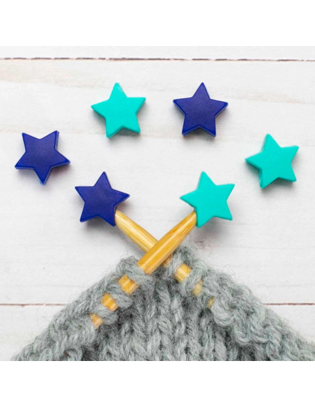 Stitch stoppers for knitting needles - Blue and green stars
