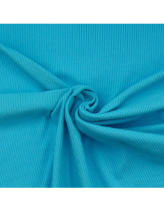Ribbed cotton jersey fabric - Turquoise blue