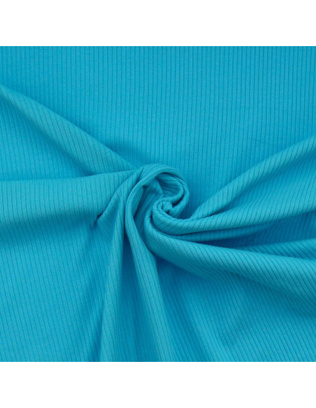 Ribbed cotton jersey fabric - Turquoise blue
