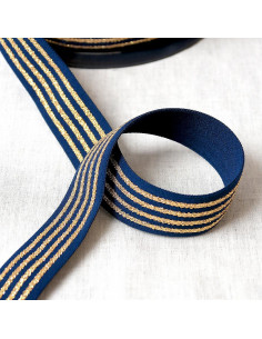 Elastic with 4 metal bands - Navy and gold