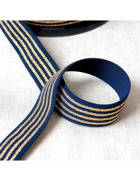 Elastic with 4 metal bands - Navy and gold
