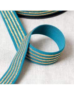 Elastic with 4 metal bands - Turquoise and gold