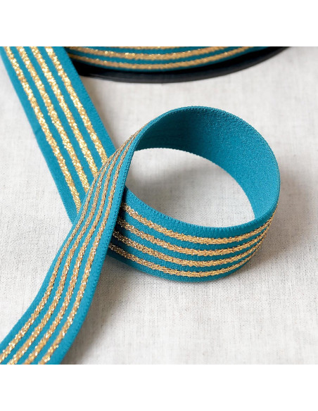 Elastic with 4 metal bands - Turquoise and gold