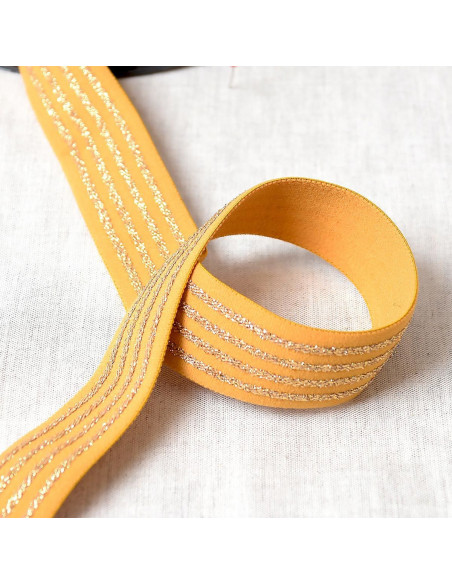 Elastic with 4 metal bands - Mustard and gold