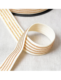 Elastic with 4 metallic bands - Ecru and gold
