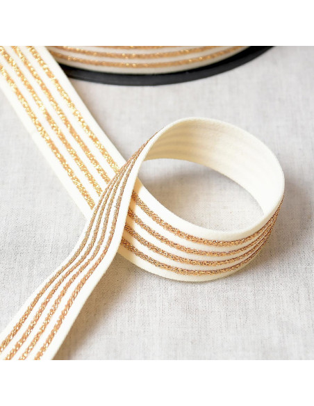Elastic with 4 metallic bands - Ecru and gold