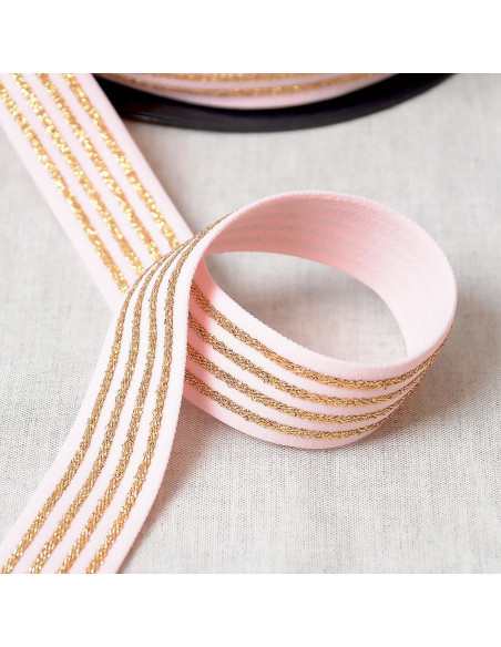 Elastic with 4 metal bands - Pink and gold