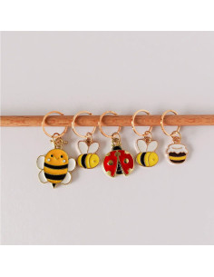 Set of 5 stitch marker rings - Bee Happy