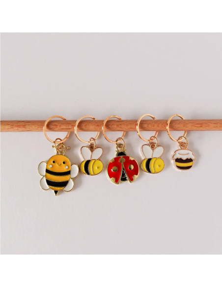 Set of 5 stitch marker rings - Bee Happy